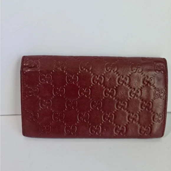 Pre-Owned GUCCI GG Shima Line Wallet Flap Long Leather in Red - Picture 5 of 6